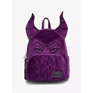 Loungefly Disney Sleeping Beauty Purple Velvet Maleficent Figural Backpack NWT